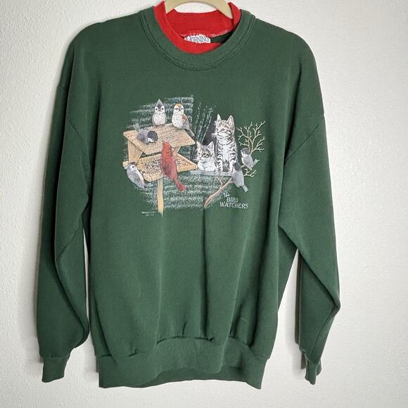 VTG 90s Morning Sun Sweatshirt Green Collared The Bird Watchers Women’s XL - Picture 1 of 5